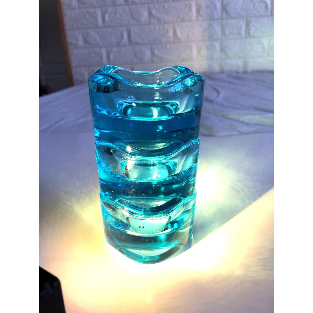 MCM Sklo Union Vladislav Urban Turquoise Glass Stackable Candle Holder Ashtray 3